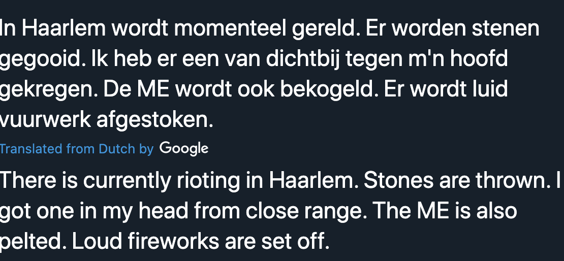 Tweet about riots in The Netherlands